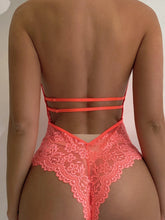 Floral Lace Scallop Trim Harness Teddy Bodysuit